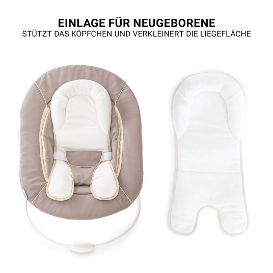 Hauck Beta Plus Dark Grey 5-tlg. Newborn Set - Hochstuhl + 2in1 Neugeborenen-Aufsatz & Wippe, Essbrett, Sitzkissen - Stretch Beige