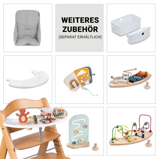 Hauck Beta Plus Natural 5-tlg. Newborn Set - Hochstuhl + 2in1 Neugeborenen-Aufsatz & Wippe + Essbrett + Sitzkissen