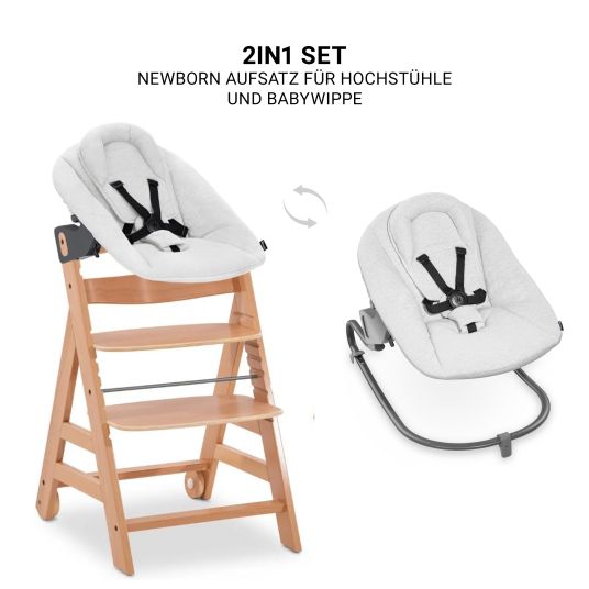 Hauck Beta Plus Natural 5-tlg. Newborn Set - Hochstuhl + 2in1 Neugeborenen-Aufsatz & Wippe + Essbrett + Sitzkissen