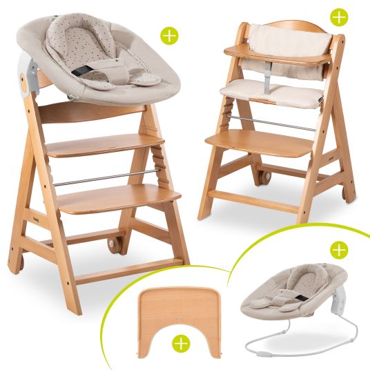 Hauck Set per neonati Beta Plus Natural 5 pezzi - Seggiolone + sdraietta 2in1 per neonati + asse per mangiare + cuscino per sedersi - Disney Winnie the Pooh - Beige