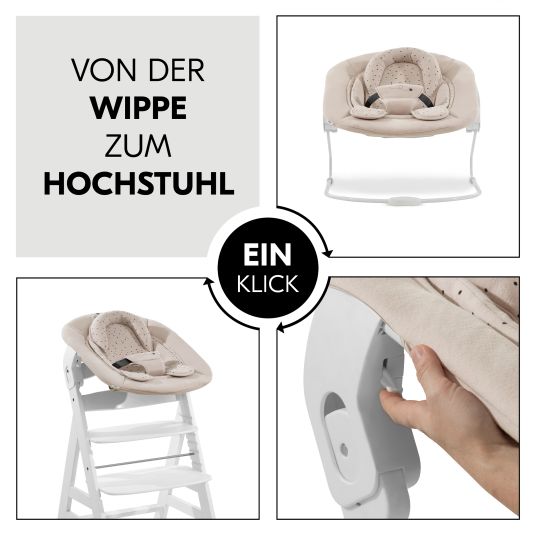 Hauck Beta Plus Natural 5-tlg. Newborn Set - Hochstuhl + 2in1 Neugeborenen-Aufsatz & Wippe + Essbrett + Sitzkissen - Disney Winnie the Pooh - Beige