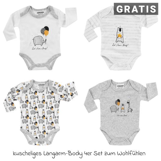 Hauck Beta Plus Natural 9-tlg. Newborn Set - Hochstuhl + 2in1 Neugeborenen-Aufsatz & Wippe Deluxe + Essbrett + Sitzpolster + GRATIS Langarmbody 4er Pack - Sand