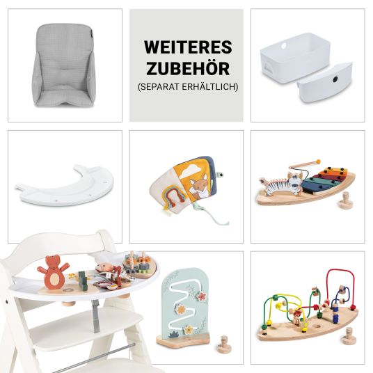 Hauck Beta Plus White 5-tlg. Newborn Set - Hochstuhl + 2in1 Neugeborenen-Aufsatz & Wippe + Essbrett + Sitzkissen