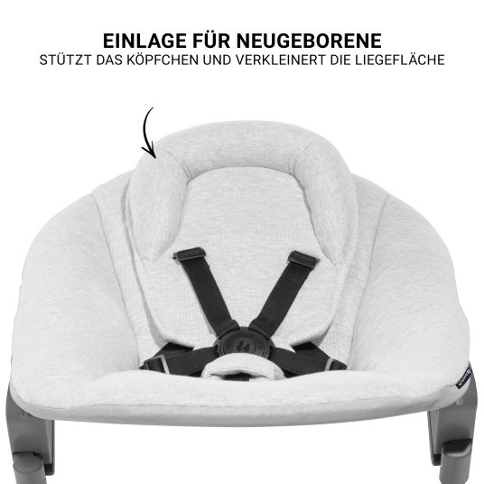 Hauck Beta Plus White 5-tlg. Newborn Set - Hochstuhl + 2in1 Neugeborenen-Aufsatz & Wippe + Essbrett + Sitzkissen