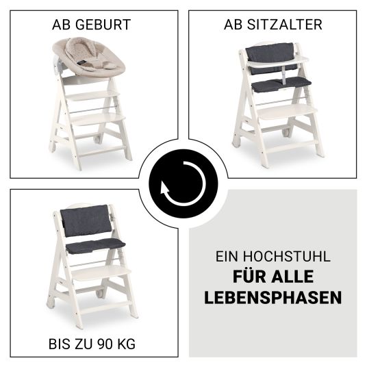 Hauck Beta Plus White 5-tlg. Newborn Set - Hochstuhl + 2in1 Neugeborenen-Aufsatz & Wippe + Essbrett + Sitzkissen - Disney - Winnie the Pooh Beige