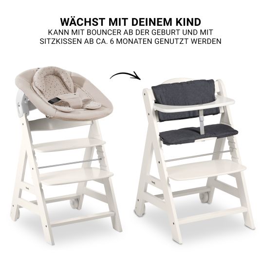 Hauck Beta Plus White 5-piece newborn set - high chair + 2in1 newborn attachment & bouncer + feeding board + seat cushion - Disney - Winnie the Pooh Beige