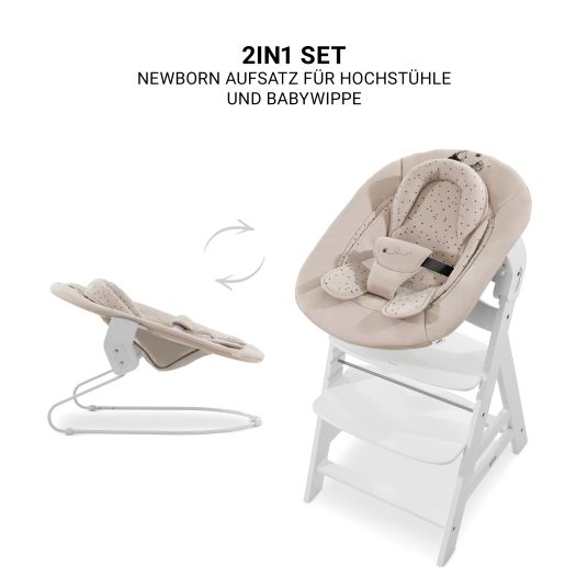 Hauck Beta Plus White 5-tlg. Newborn Set - Hochstuhl + 2in1 Neugeborenen-Aufsatz & Wippe + Essbrett + Sitzkissen - Disney - Winnie the Pooh Beige