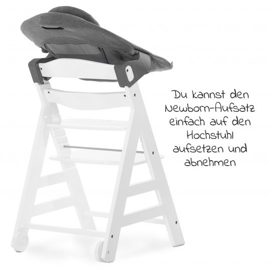 Hauck Beta Plus White Newborn Set - 5-piece High Chair + Attachment & Premium Rocker, Eating Board, Seat Cushion - Jersey Charcoal