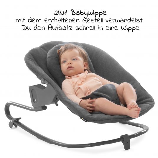Hauck Beta Plus White Newborn Set - 5-piece High Chair + Attachment & Premium Rocker, Eating Board, Seat Cushion - Jersey Charcoal