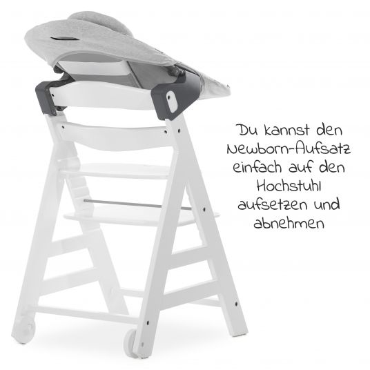Hauck Beta Plus White Newborn Set - 5-tlg. Hochstuhl + Aufsatz & Wippe Premium, Essbrett, Sitzkissen - Nordic Grey