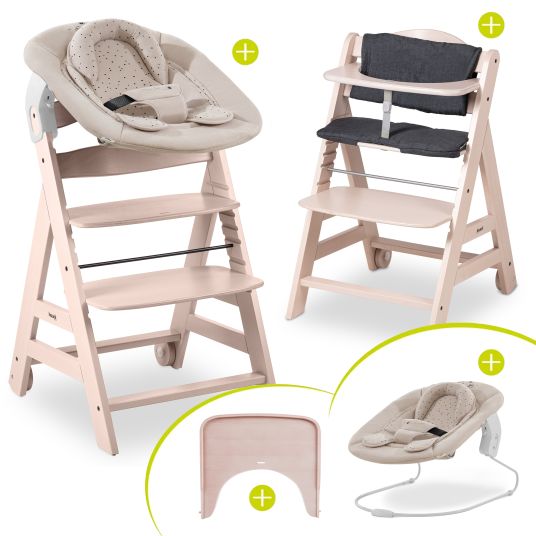 Hauck Set neonato 5 pezzi Beta Plus Whitewashed - Seggiolone + seggiolino e sdraietta 2in1 per neonati + asse per mangiare + cuscino per sedersi - Disney Winnie the Pooh - Beige