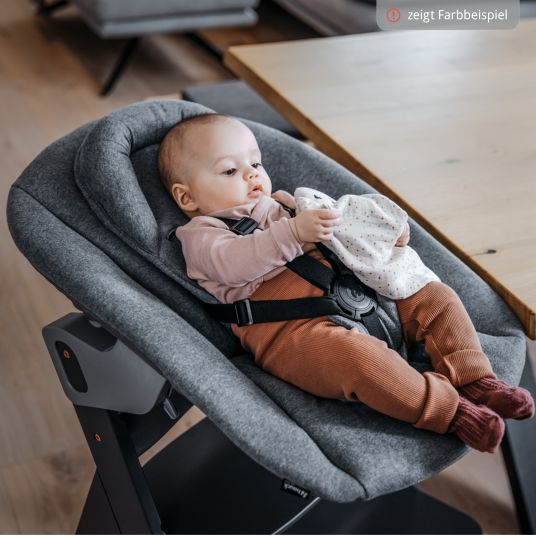 Hauck Beta Plus Whitewashed 5-piece Newborn Set - Highchair + 2in1 Newborn Attachment & Premium Rocker, Eating Board, Seat Cushion - Dark Grey