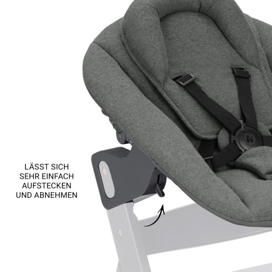 Hauck Beta Plus Whitewashed 5-tlg. Newborn Set - Hochstuhl + 2in1 Neugeborenen-Aufsatz & Wippe Premium, Essbrett, Sitzkissen - Dark Grey