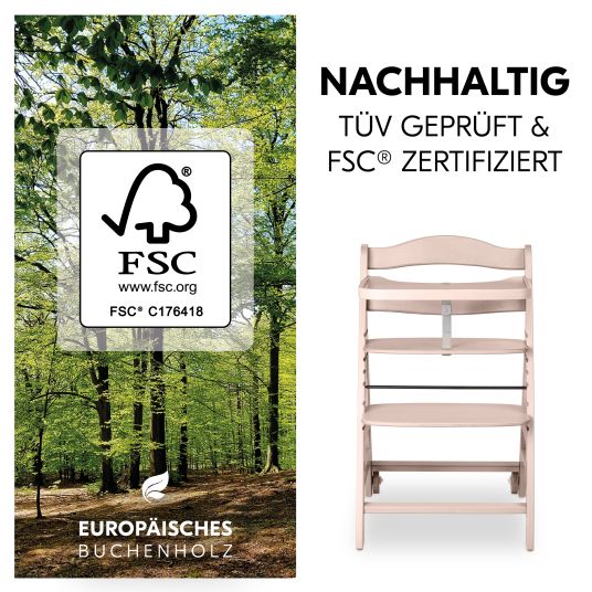 Hauck Beta Plus Whitewashed 9-tlg. Newborn Set - Hochstuhl + 2in1 Neugeborenen-Aufsatz & Wippe Deluxe + Essbrett + Sitzpolster + GRATIS Langarmbody 4er Pack - Sand