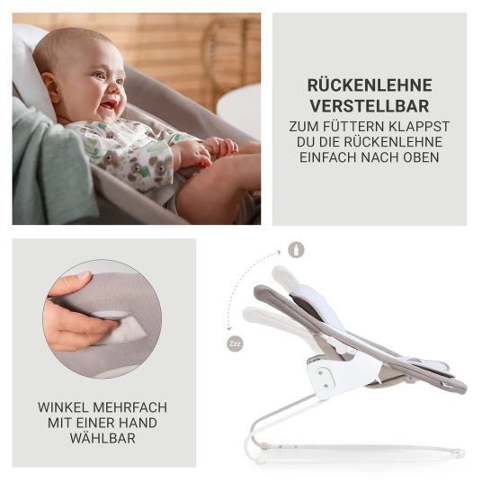 Hauck Beta Plus Whitewashed 9-tlg. Newborn Set - Hochstuhl + 2in1 Neugeborenen-Aufsatz & Wippe Deluxe + Essbrett + Sitzpolster + GRATIS Langarmbody 4er Pack - Sand