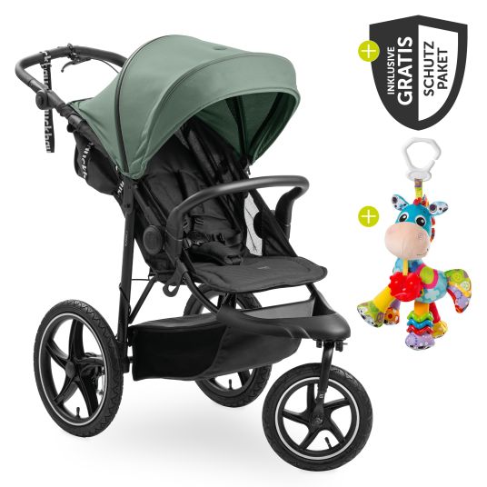 Hauck Buggy & Jogger Runner 3 (con grandi pneumatici) - incluso pacchetto accessori XXL e animale da gioco Klipp Klapp Pferd - Verde Giungla