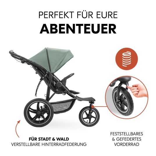 Hauck Buggy & Jogger Runner 3 (mit großen Luftreifen) - inkl. XXL Zubehörpaket & Spieltier Klipp Klapp Pferd - Jungle Green