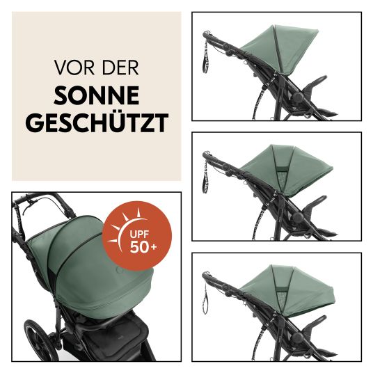 Hauck Buggy & Jogger Runner 3 (mit großen Luftreifen) - inkl. XXL Zubehörpaket & Spieltier Klipp Klapp Pferd - Jungle Green