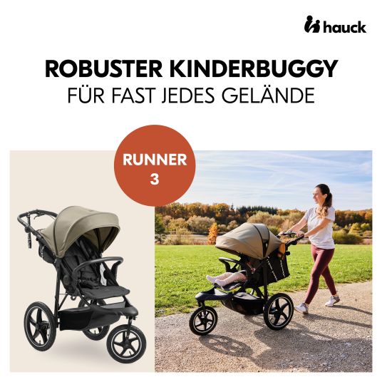 Hauck Buggy & Jogger Runner 3 (mit großen Luftreifen) - inkl. XXL Zubehörpaket & Spieltier Klipp Klapp Pferd - Olive