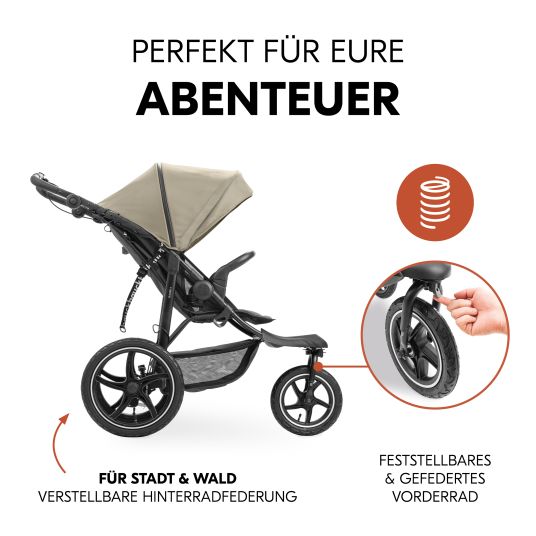 Hauck Buggy & Jogger Runner 3 (mit großen Luftreifen) - inkl. XXL Zubehörpaket & Spieltier Klipp Klapp Pferd - Olive