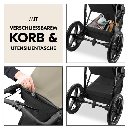 Hauck Buggy & Jogger Runner 3 (mit großen Luftreifen) - inkl. XXL Zubehörpaket & Spieltier Klipp Klapp Pferd - Olive