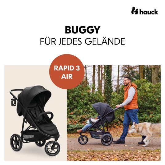 Hauck Buggy Rapid 3 Air (up to 25 kg) - with pneumatic tires, reclining function and XL canopy - Black
