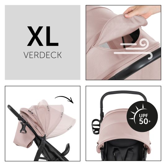 Hauck Passeggino Rapid 4D (fino a 25 kg) con capottina XL e pneumatici all-terrain - incluso pacchetto accessori XXL e cavallo giocattolo Klipp Klapp - Dutsy Rose