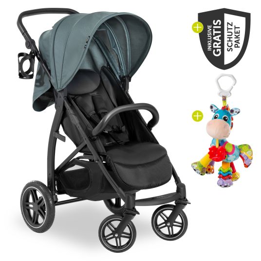 Hauck Passeggino Rapid 4D (fino a 25 kg) con capottina XL e pneumatici all-terrain - incluso pacchetto accessori XXL e cavallo giocattolo Klipp Klapp - Verde Giungla