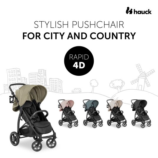 Hauck Passeggino Rapid 4D (fino a 25 kg) con capottina XL e pneumatici all-terrain - incluso pacchetto accessori XXL e cavallo giocattolo Klipp Klapp - Verde Giungla