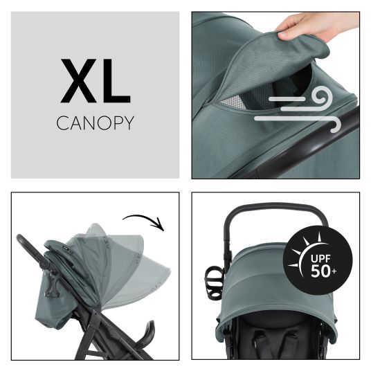 Hauck Passeggino Rapid 4D (fino a 25 kg) con capottina XL e pneumatici all-terrain - incluso pacchetto accessori XXL e cavallo giocattolo Klipp Klapp - Verde Giungla