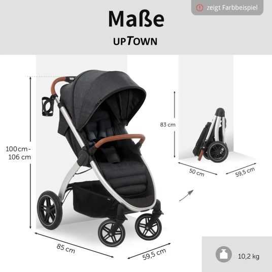 Hauck Buggy & pushchair UpTown Black (with reclining function & one-hand folding) incl. XXL accessory pack - Melange Black