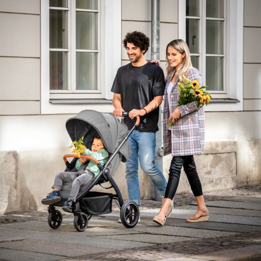 Hauck Buggy & pushchair UpTown Black (with reclining function & one-hand folding) incl. XXL accessory pack - Melange Grey