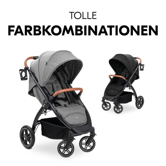 Hauck Buggy & pushchair UpTown Black (with reclining function & one-hand folding) incl. XXL accessory pack - Melange Grey