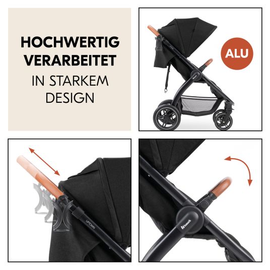 Hauck Buggy & pushchair UpTown Black (with reclining function, height-adjustable push bar, one-hand folding) - Melange Black