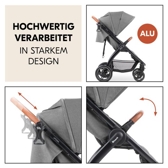 Hauck Buggy & pushchair UpTown Black (with reclining function, height-adjustable push bar, one-hand folding) - Melange Grey