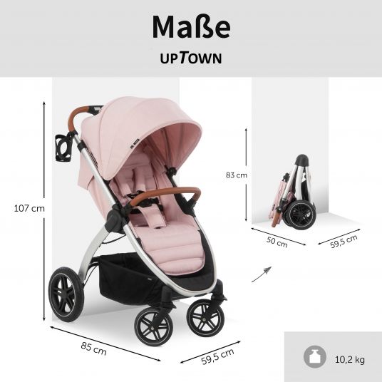 Hauck Buggy & Stroller UpTown (with recline function & one-hand fold) incl. XXL accessories package - Melange Rose