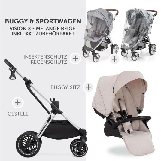 Hauck Buggy & pushchair Vision X incl. XXL accessory pack - Melange Beige