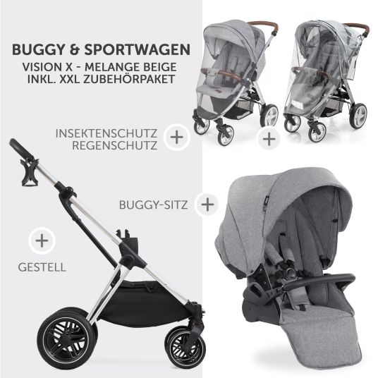 Hauck Buggy & pushchair Vision X incl. XXL accessory pack - Melange Grey