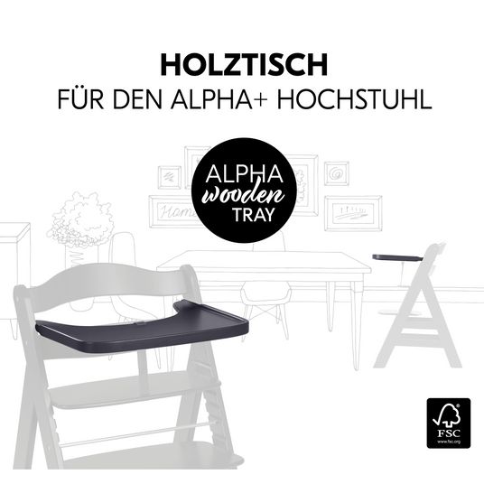 Hauck Wooden tray & table for Alpha high chairs (Wooden Tray) - Dark Grey