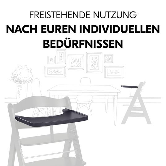 Hauck Essbrett & Tisch aus Holz für Alpha Hochstühle (Wooden Tray) - Dark Grey