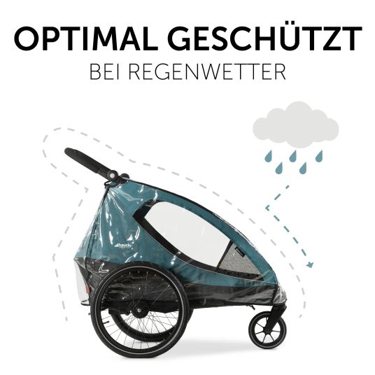 Hauck Fahrradanhänger Sparset Dryk Duo für 2 Kinder (bis 44 kg) - Bike Trailer & City Buggy - inkl. Babysitz Lounger & Schutzpaket - Grey