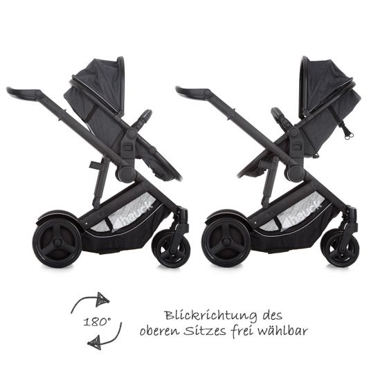 Hauck Geschwister- & Zwillingskinderwagen Duett 3 - inkl. Babywanne, Babyschale Comfort Fix & Zubehörpaket - Melange Charcoal