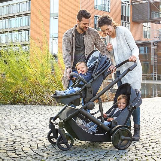 Hauck Duett 3 Sibling & Twin Stroller - Includes Carrycot, Comfort Fix Car Seat & Accessory Pack - Melange Charcoal