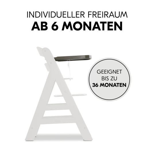 Hauck Hochstuhl Alpha Charcoal Selectline - im Sparset inkl. Holz-Essbrett und Sitzkissen Jersey Charcoal