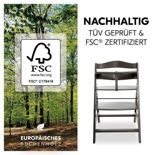 Hauck Hochstuhl Alpha Charcoal Selectline - im Sparset inkl. Holz-Essbrett und Sitzkissen Jersey Charcoal