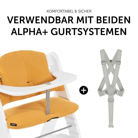 Hauck High chair Alpha Charcoal Selectline - in economy set incl. wooden dining board and seat cushion Muslin Honey