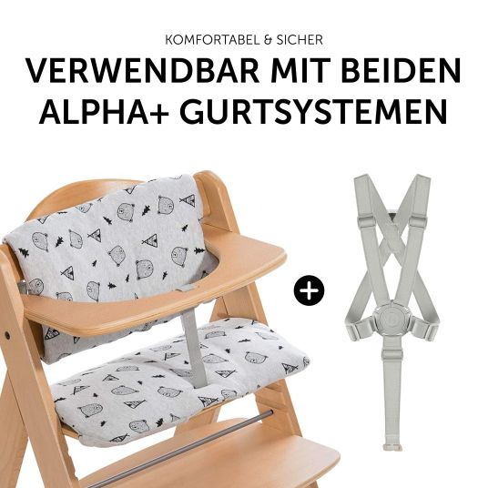 Hauck Hochstuhl Alpha Natur - im Sparset inkl. Holz-Essbrett und Sitzkissen Nordic Grey