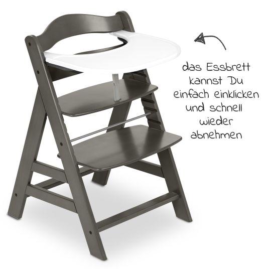 Hauck Hochstuhl Alpha Plus Charcoal im Sparset inkl. Sitzkissen und Click Tray Essbrett