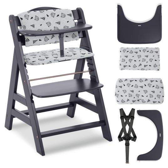 Hauck Alpha Plus Dark Grey Select high chair - in economy set incl. wooden dining board and seat cushion - Nordic Grey