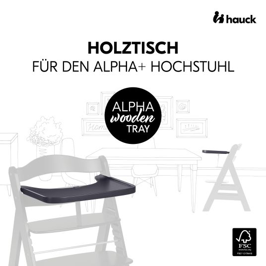 Hauck Alpha Plus Dark Grey Select high chair - in economy set incl. wooden dining board and seat cushion - Nordic Grey